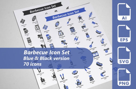 Barbecue Icon Set: A Versatile Collection of 70 Grill and BBQ Design Icons