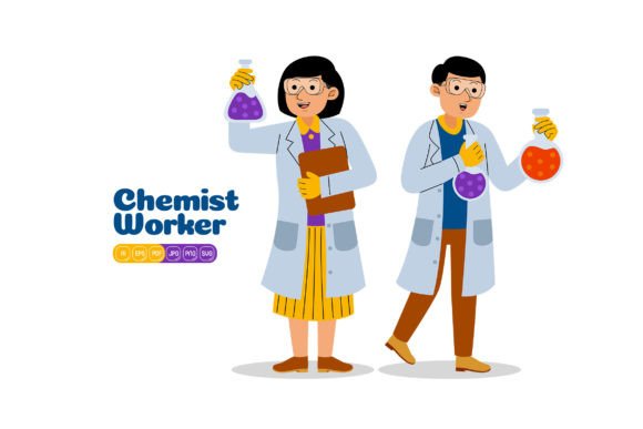 Man and Woman Chemist Profession Illustrations