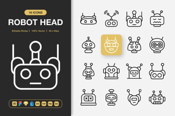 Robot Head Icons: Minimalist Charm for Every Creative Project