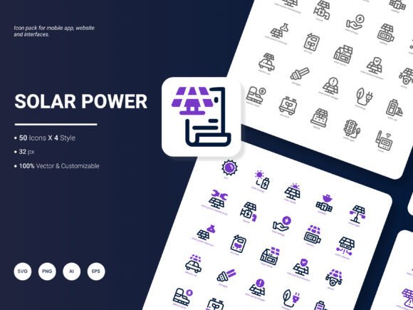 Solar Power Icon Pack: 200 Versatile Icons for Modern Design