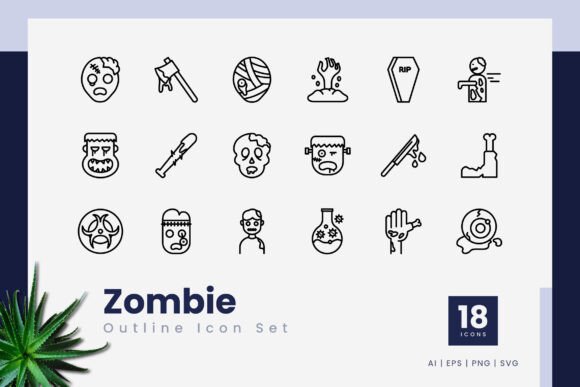 Zombie Outline Icons: Editable Stroke Vector Graphics for Creative Projects